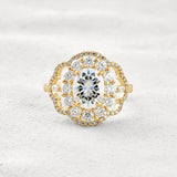 Oval Cut Vintage Halo Moissanite Diamond Engagement Ring
