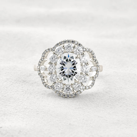 Oval Cut Vintage Halo Moissanite Diamond Engagement Ring