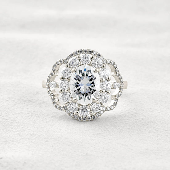 Oval Cut Vintage Halo Moissanite Diamond Engagement Ring
