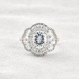 Oval Cut Vintage Halo Moissanite Diamond Engagement Ring