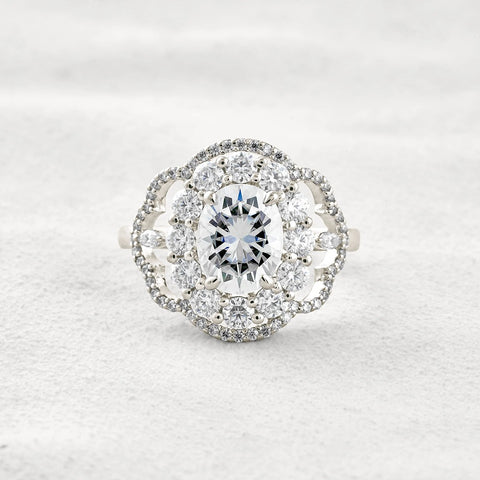 Oval Cut Vintage Halo Moissanite Diamond Engagement Ring