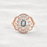 Oval Cut Vintage Halo Moissanite Diamond Engagement Ring