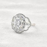 Oval Cut Vintage Halo Moissanite Diamond Engagement Ring