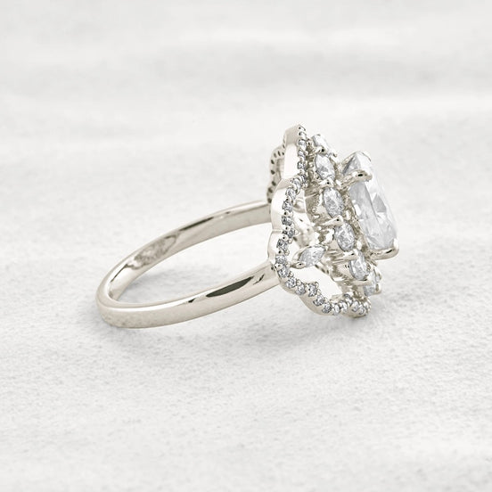 Oval Cut Vintage Halo Moissanite Diamond Engagement Ring