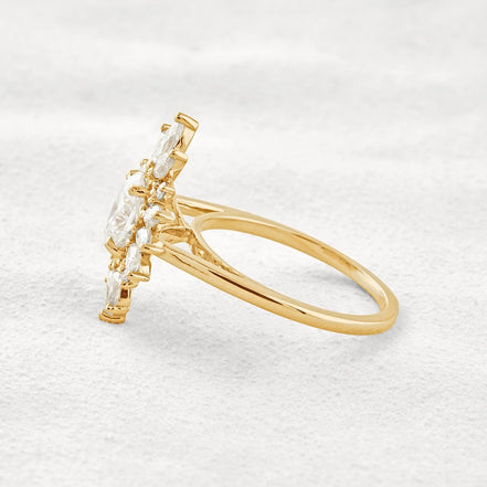 Sun Flower Halo Oval Cut Moissanite Engagement Ring
