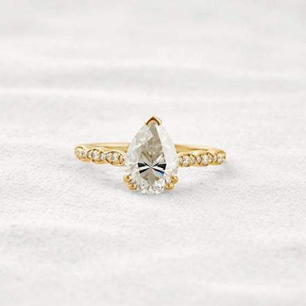 Pear Cut Pave Moissanite Diamond Engagement Wedding Ring