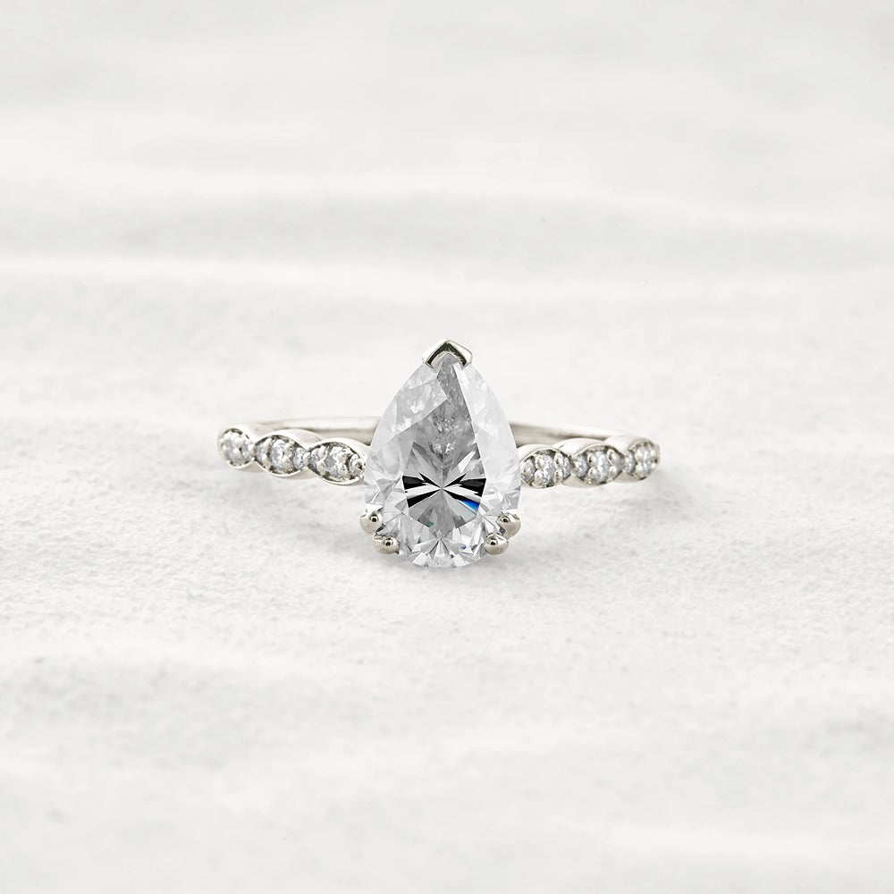 Pear Cut Pave Moissanite Diamond Engagement Wedding Ring