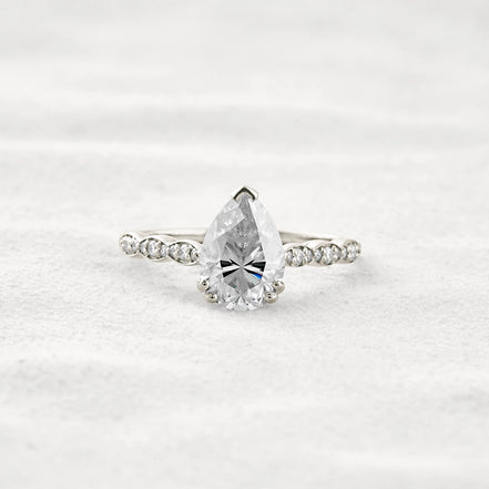 Pear Cut Pave Moissanite Diamond Engagement Wedding Ring