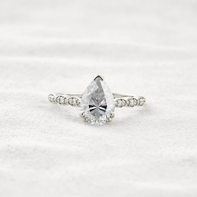 Pear Cut Pave Moissanite Diamond Engagement Wedding Ring