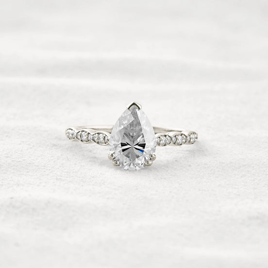 Pear Cut Pave Moissanite Diamond Engagement Wedding Ring