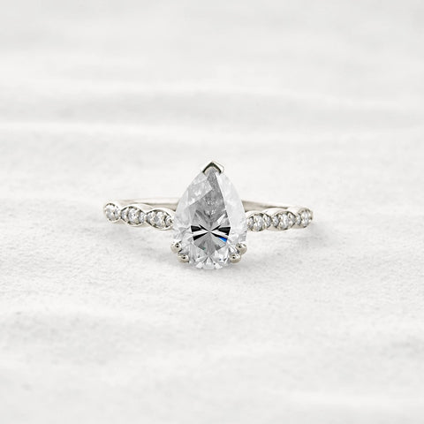 Pear Cut Pave Moissanite Diamond Engagement Wedding Ring