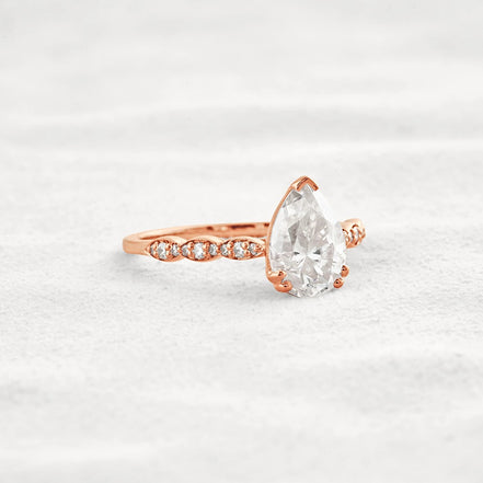 Pear Cut Pave Moissanite Diamond Engagement Wedding Ring