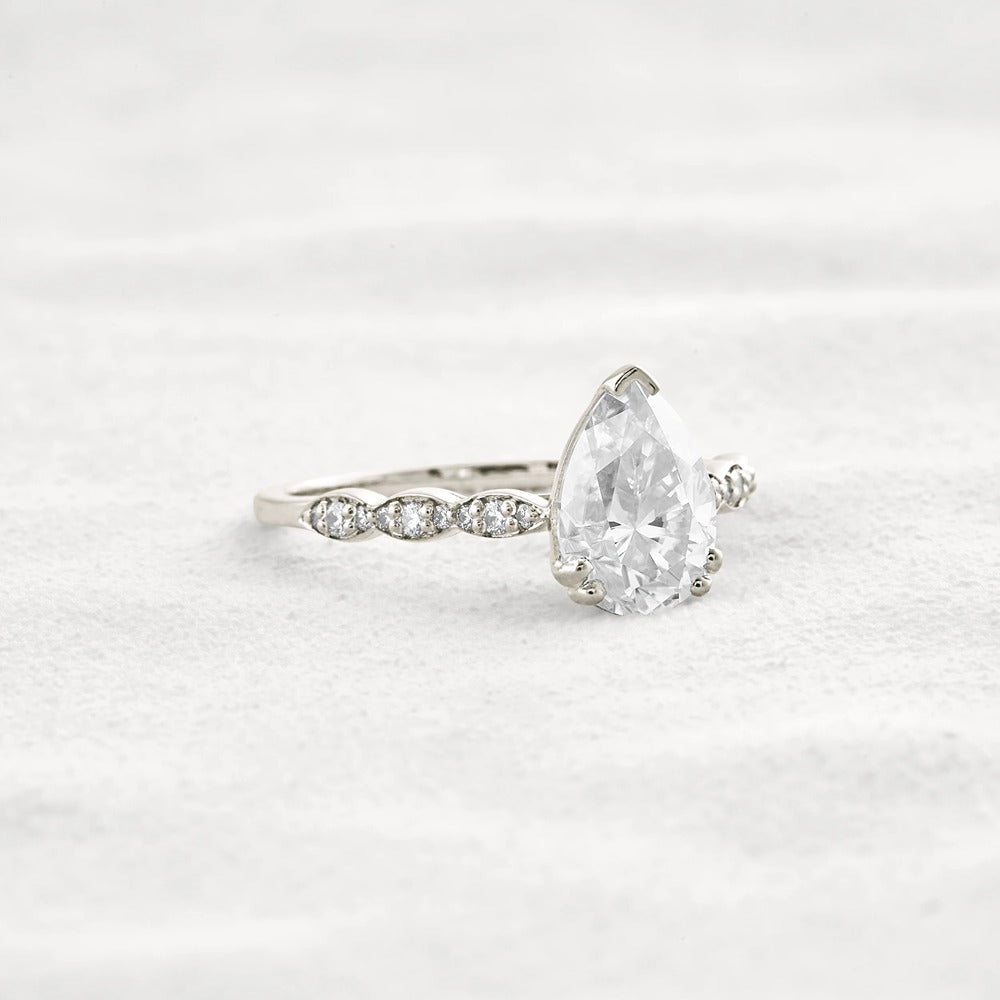 Pear Cut Pave Moissanite Diamond Engagement Wedding Ring