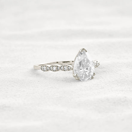 Pear Cut Pave Moissanite Diamond Engagement Wedding Ring