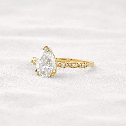 Pear Cut Pave Moissanite Diamond Engagement Wedding Ring