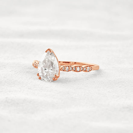 Pear Cut Pave Moissanite Diamond Engagement Wedding Ring