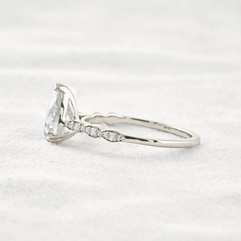 Pear Cut Pave Moissanite Diamond Engagement Wedding Ring