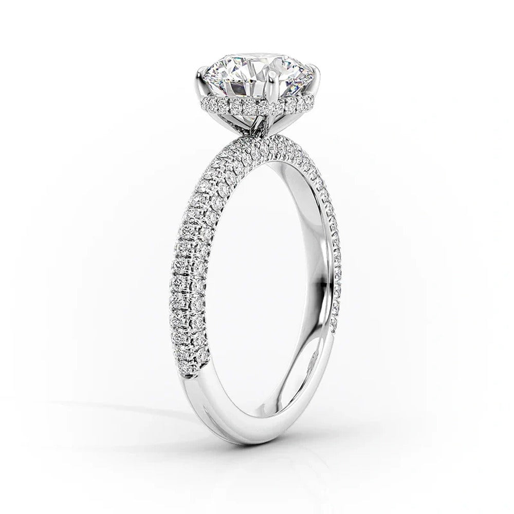 Round Cut D Color Moissanite Micro Pave Setting Ring