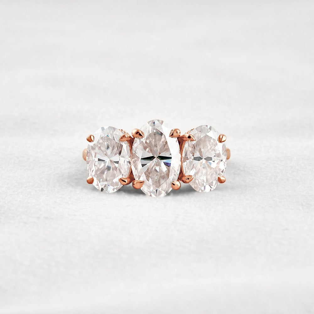 Oval Cut Three Stone & Hidden Accent Moissanite Engagement Ring