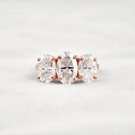 Oval Cut Three Stone & Hidden Accent Moissanite Engagement Ring