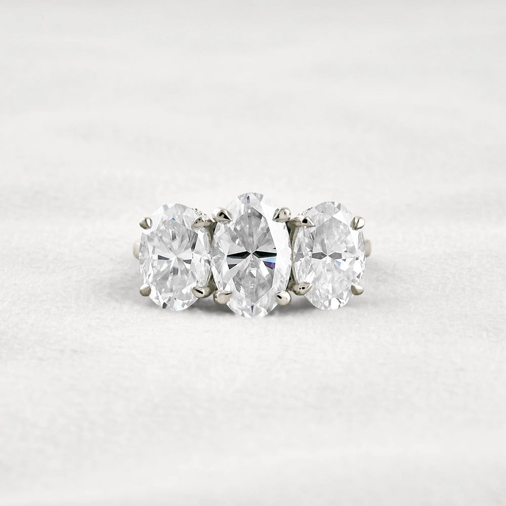 Oval Cut Three Stone & Hidden Accent Moissanite Engagement Ring