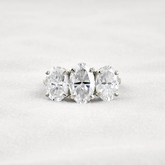 Oval Cut Three Stone & Hidden Accent Moissanite Engagement Ring