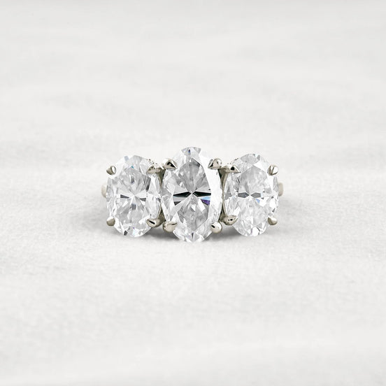 Oval Cut Three Stone & Hidden Accent Moissanite Engagement Ring