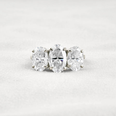 Oval Cut Three Stone & Hidden Accent Moissanite Engagement Ring
