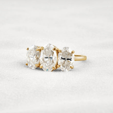 Oval Cut Three Stone & Hidden Accent Moissanite Engagement Ring