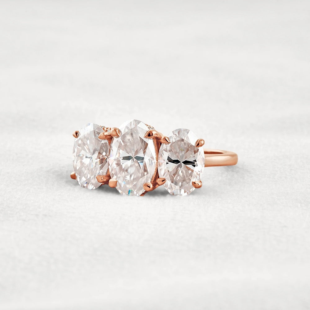 Oval Cut Three Stone & Hidden Accent Moissanite Engagement Ring