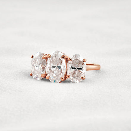 Oval Cut Three Stone & Hidden Accent Moissanite Engagement Ring