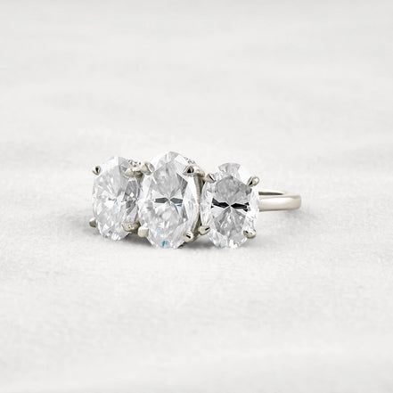 Oval Cut Three Stone & Hidden Accent Moissanite Engagement Ring