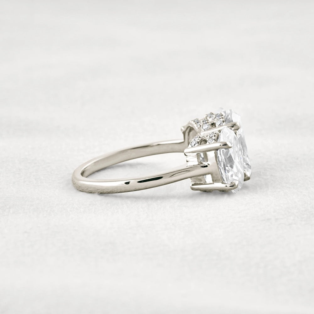 Oval Cut Three Stone & Hidden Accent Moissanite Engagement Ring