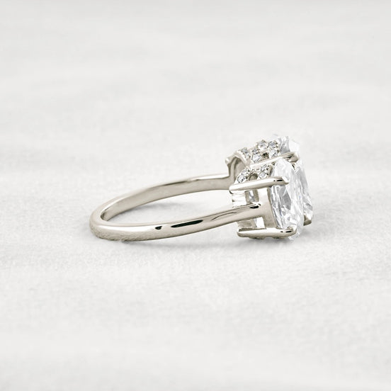 Oval Cut Three Stone & Hidden Accent Moissanite Engagement Ring