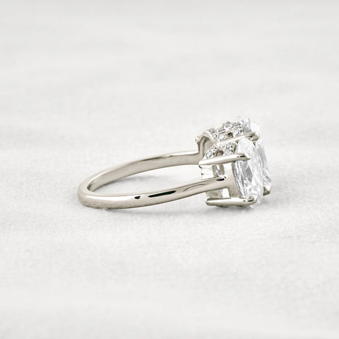 Oval Cut Three Stone & Hidden Accent Moissanite Engagement Ring