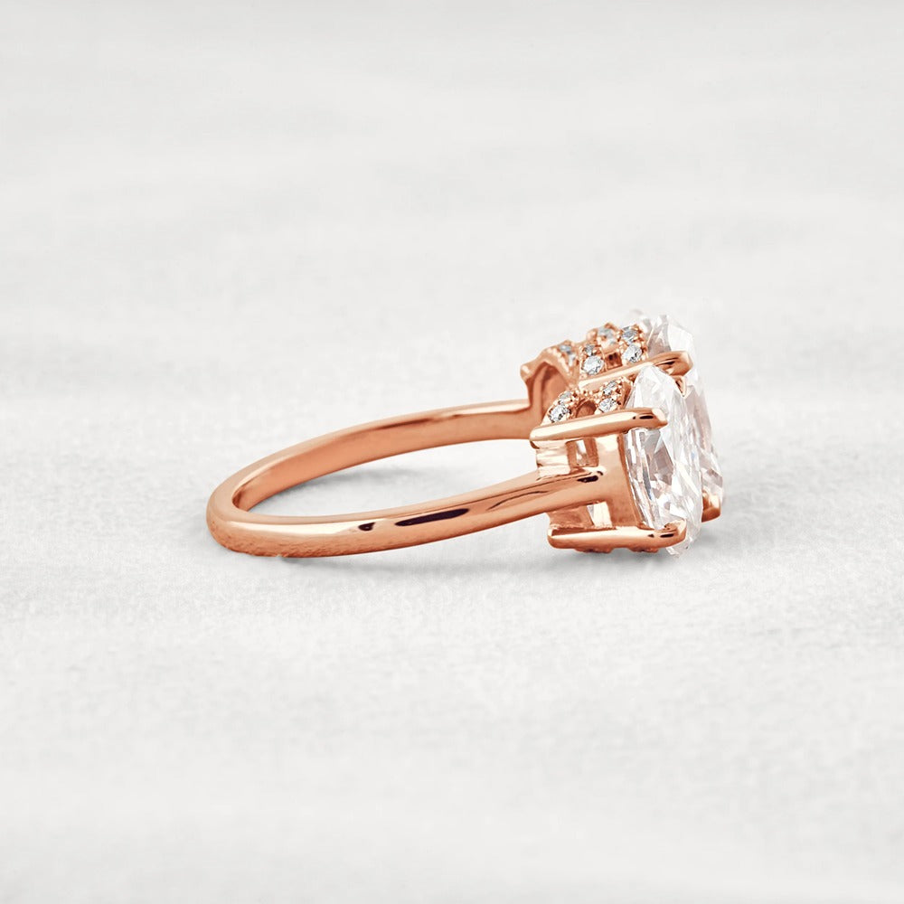 Oval Cut Three Stone & Hidden Accent Moissanite Engagement Ring