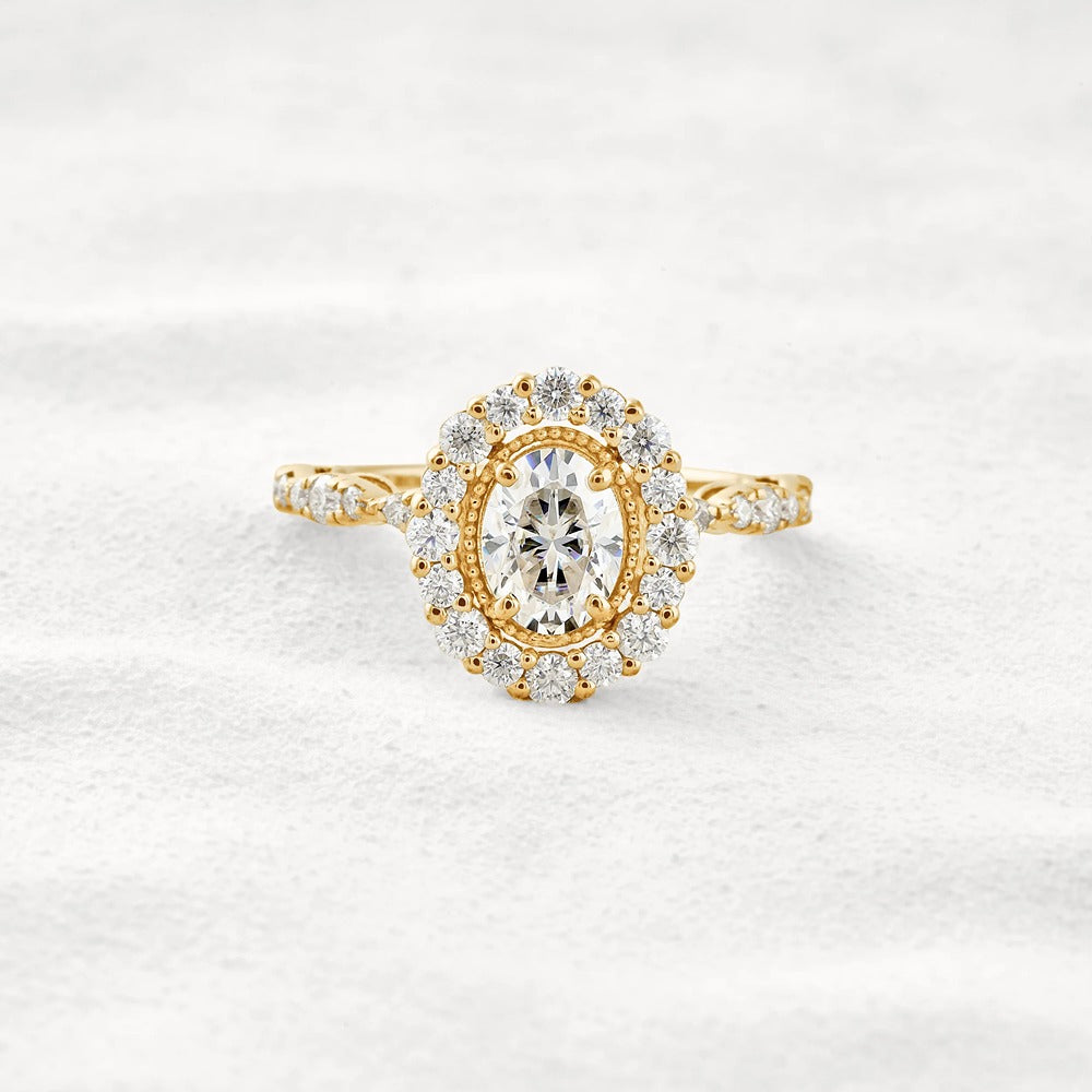 Moissanite Oval Cut Vintage Halo Pave Set Wedding Proposal Ring