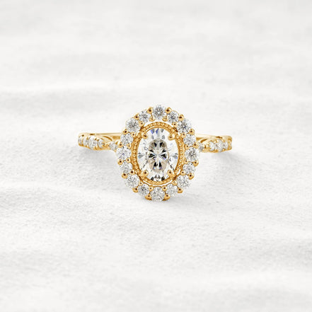 Moissanite Oval Cut Vintage Halo Pave Set Wedding Proposal Ring