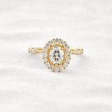Moissanite Oval Cut Vintage Halo Pave Set Wedding Proposal Ring