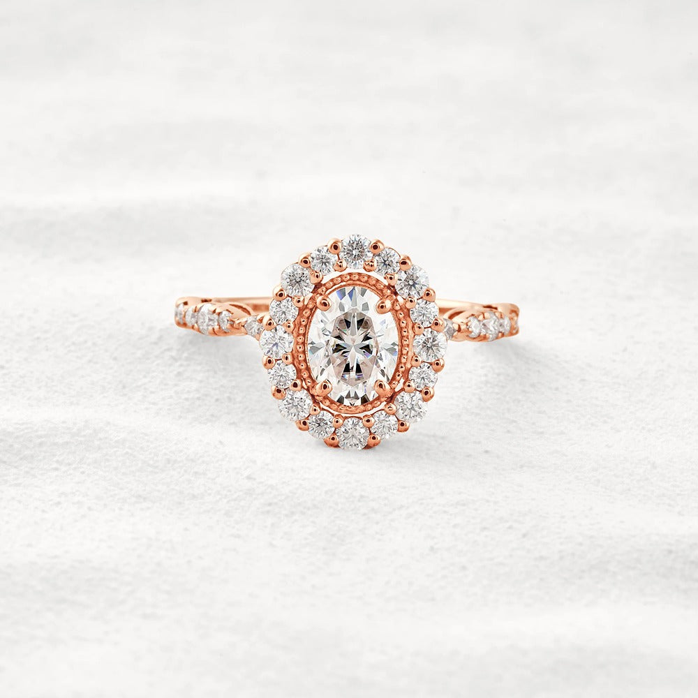 Moissanite Oval Cut Vintage Halo Pave Set Wedding Proposal Ring