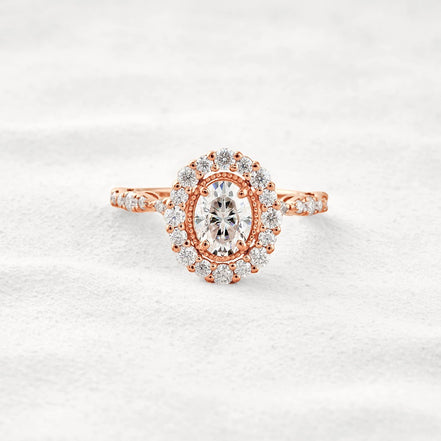 Moissanite Oval Cut Vintage Halo Pave Set Wedding Proposal Ring