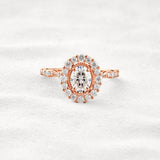 Moissanite Oval Cut Vintage Halo Pave Set Wedding Proposal Ring