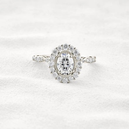 Moissanite Oval Cut Vintage Halo Pave Set Wedding Proposal Ring