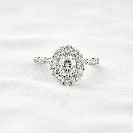 Moissanite Oval Cut Vintage Halo Pave Set Wedding Proposal Ring