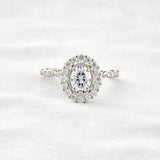Moissanite Oval Cut Vintage Halo Pave Set Wedding Proposal Ring