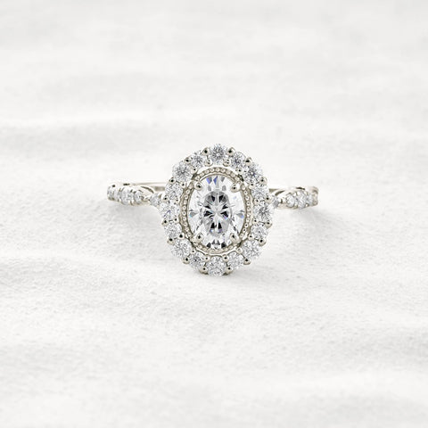 Moissanite Oval Cut Vintage Halo Pave Set Wedding Proposal Ring
