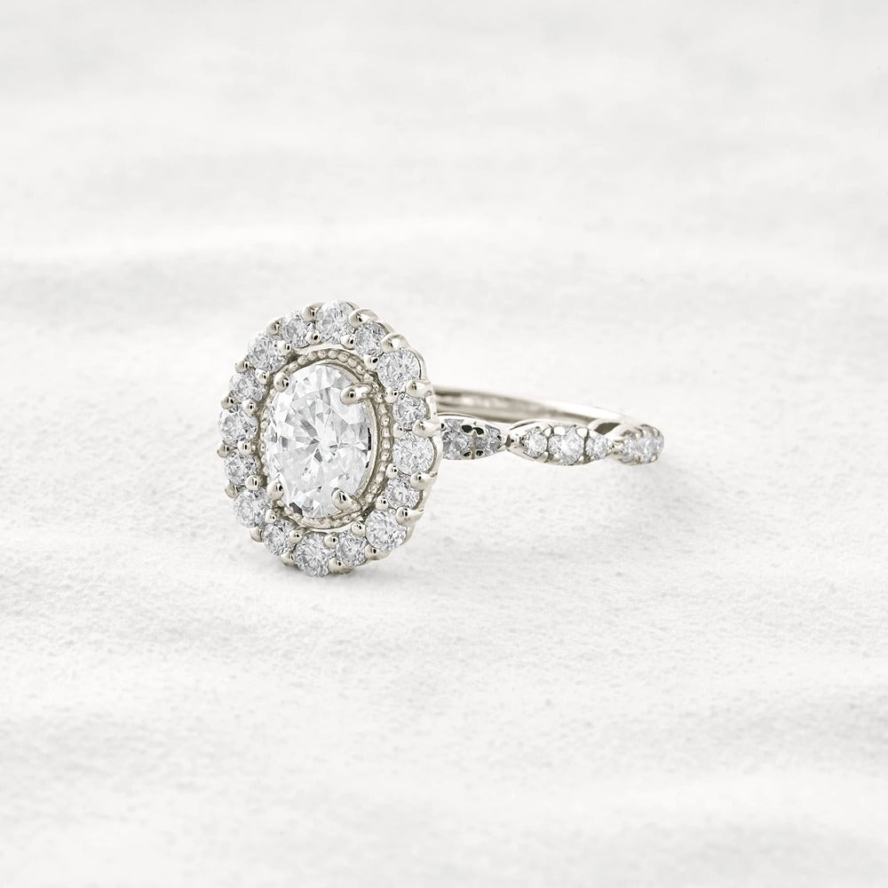 Moissanite Oval Cut Vintage Halo Pave Set Wedding Proposal Ring