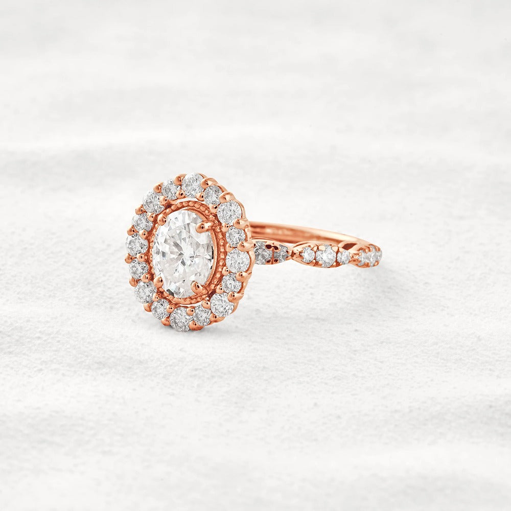Moissanite Oval Cut Vintage Halo Pave Set Wedding Proposal Ring