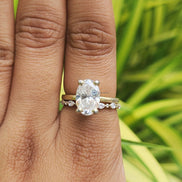 Oval Cut Hidden halo Lab Grown Diamond Wedding Ring Set With Matching Band