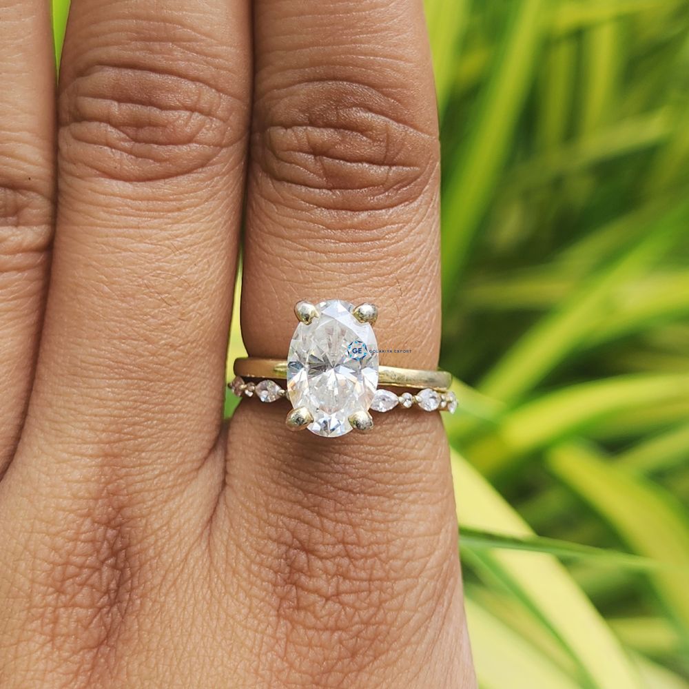 Oval Cut Hidden halo Lab Grown Diamond Wedding Ring Set With Matching Band
